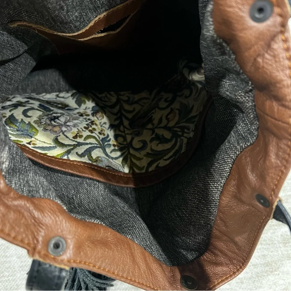 Handmade Brown‎ Leather Tote Bag with Black Tassel
